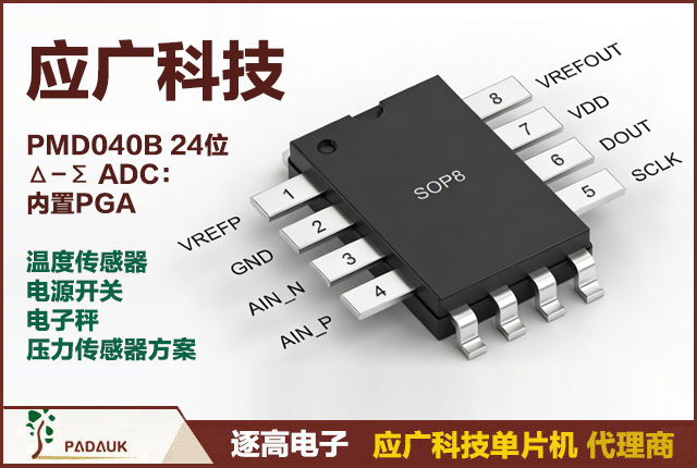 PMD040B 24位Δ-Σ ADC:内置PGA/温度传感器/电源开关 | 电子秤/压力传感器方案 | 应广科技